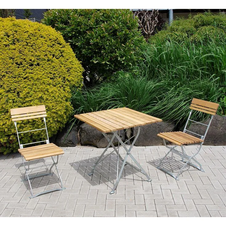 Gartengarnitur Sitzgruppe 999049F Tisch Stuhl 3-teilig, Flachstahl verzinkt + Robinie