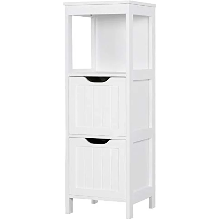 Yaheetech Badschrank, Badkommode, lackiertes Badregal weiß, Badezimmer Schrank mit abnehmbaren Schubladen, Nachtkommode, Eckkommode, 30 x 30 x 89 cm LBH – Bild 2