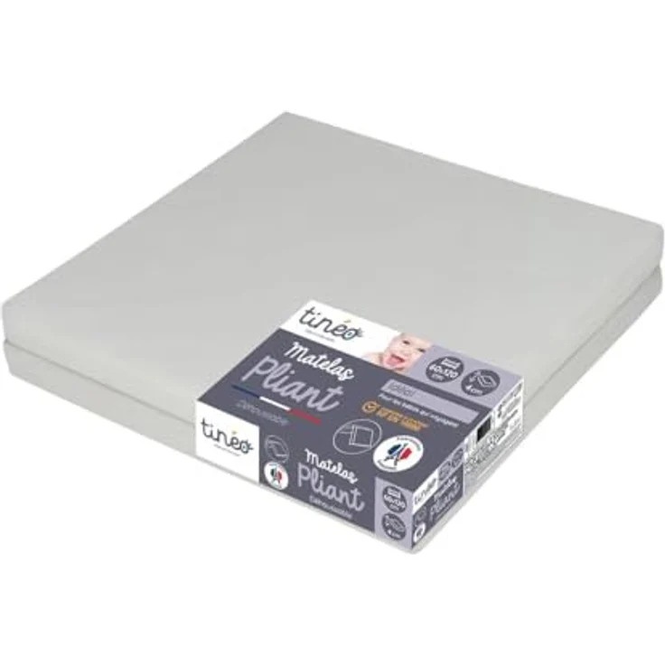 TINÉO – Klappmatratze 2 Teile für Regenschirmbett – Faltbare Matratze für unterwegs – 60 x 120 x 4 cm Grau – Bild 2