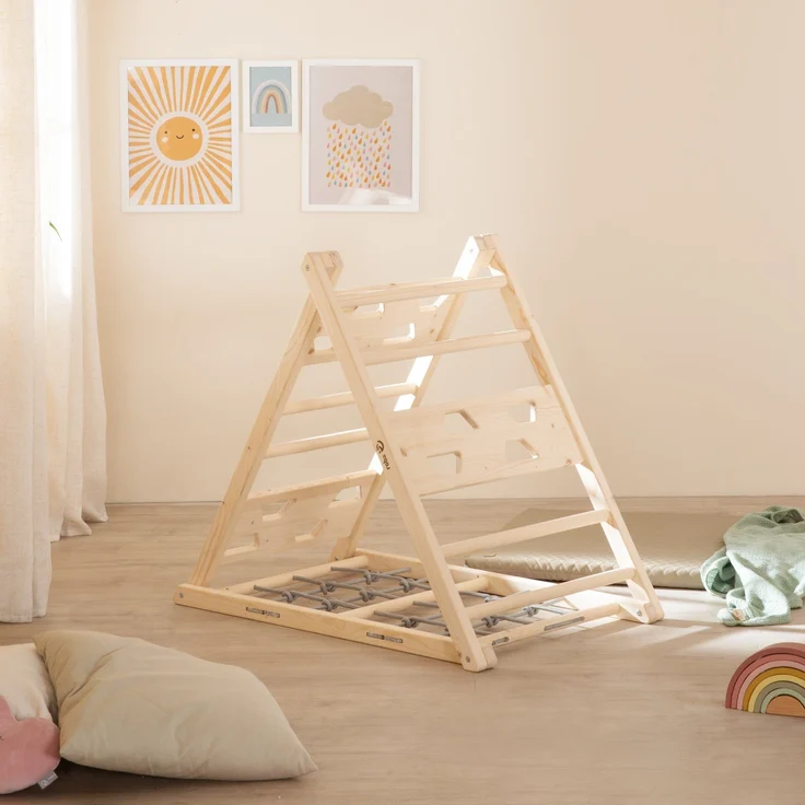 roba Kletterdreieck aus Holz - 3-Seiten-Funktion - Natur / Grau – Bild 2
