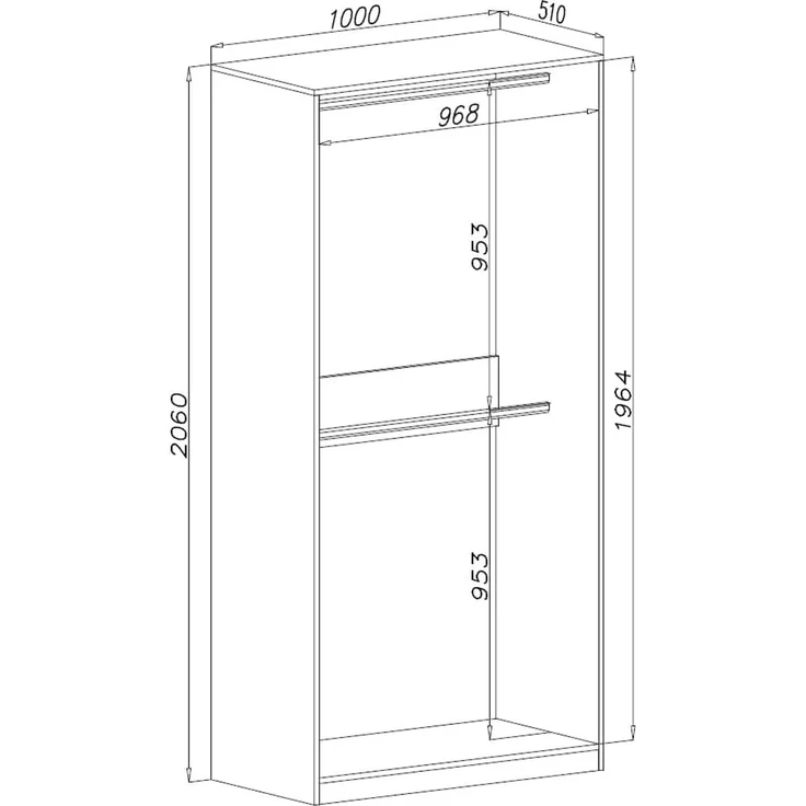 Marmex Möbel TRES 01B Kleiderschrank ohne Türen mit Zwei Kleiderstangen, laminierte Spanplatte, weiß, 100x206x51 cm – Bild 3