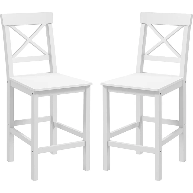 2er-Set Hochstühle, Barhocker im Country-Chic-Stil aus Holz, Höhe 60 cm, mit Fußstütze, weiß – Bild 2