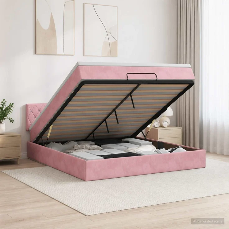 vidaXL Ottoman Bett mit Matratze mit Kopfteil Rosa 160 x 200 cm Samt 3456500 – Bild 1