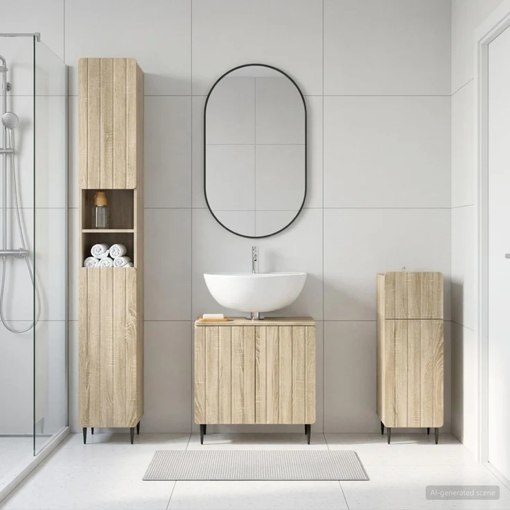 vidaXL 3-teiliges Badezimmer-Schranksystem ZWOLLE Sonoma-Eiche 3417839 – Bild 1