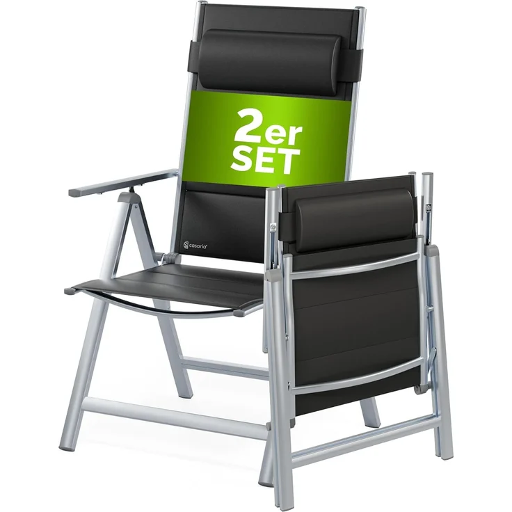 Casaria® Gartenstühle 2er Set Klappbar Gepolstert Alu 8- Fach Verstellbar 120 kg Belastbarkeit Wetterfest Outdoor Balkon Camping Hochlehner Klappstuhl – Bild 1
