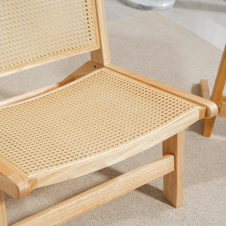 HOMCOM Relaxsessel Rattan-Akzentsessel (Sessel mit Gummibaumholzrahmen, 1-St, für Schlafzimmer und Wohnzimmer), 70 x 64 x 74 cm Naturholz-Finish – Bild 9
