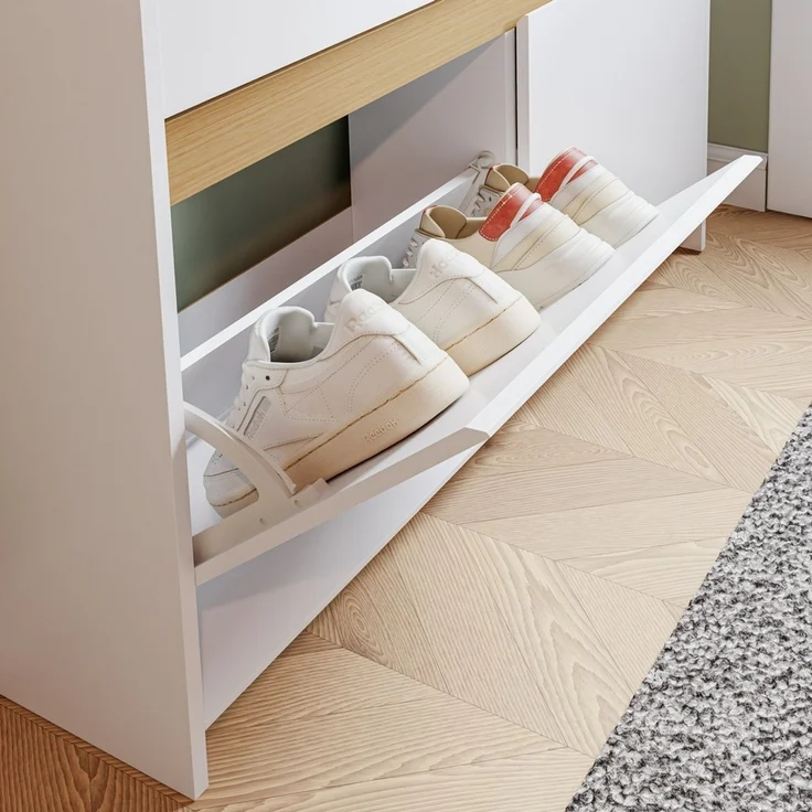 SoBuy FSR225-E-W Schuhschrank, Schuhkipper, Schuhregal, MDF, Lackiert, Weiß, 103 x 99,5 x 19 cm – Bild 7