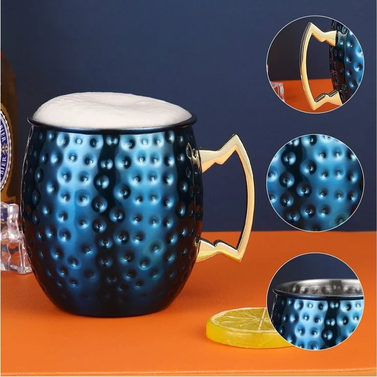 500 ml Handgemachter Becher Kupferbeschichtet Blau – Bild 4
