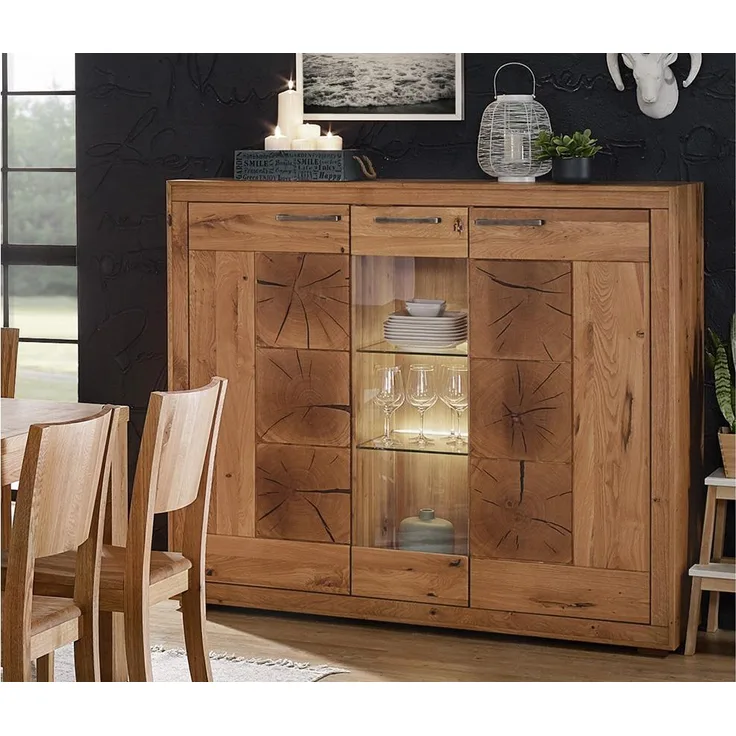 Highboard 2 GAJA Schrank Wildeiche massiv natur geölt mit Hirnholz