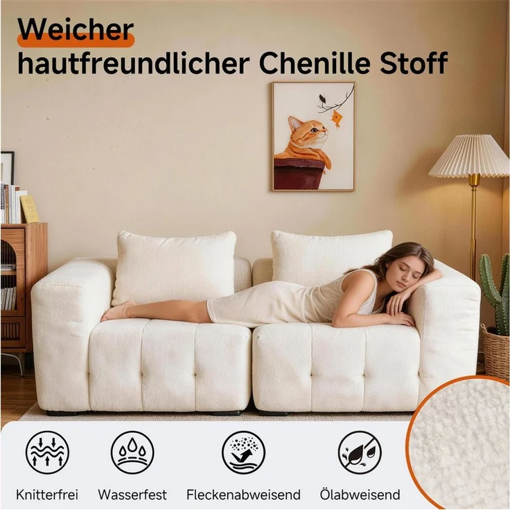 HomeMiYN Ecksofa 210cm L-Form 2-3 Sitzer Modular Ecke sofa für wohnzimmer, 2 Teile, Ohne Montage & Vakuumkomprimiert 180kg Belastbar mit Schlaffunktion – Bild 2