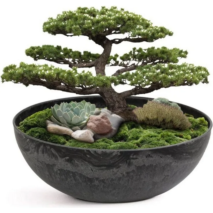 matches21 HOME & HOBBY Blumentopf Pflanzschale für draussen Dekoschale rund schwarz marmoriert 25 cm (1 St), Blumen-Schale als wetterfeste Friedhof-Schale Grab-Schmuck Grabschale