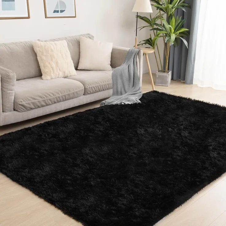 1 Stück Wohnzimmerteppich, superweich, rutschfest, 120x80 cm, Schwarz