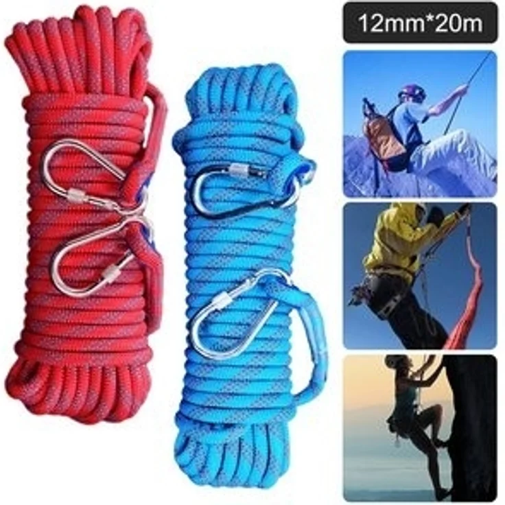 OSTWOLKE Kletterseil Sicherheitsseil 20m Statisches Seil 12mm mit 2 Karabinern Kletterseil, für Wandern Outdoor Bergsteigen Sport Camping – Bild 6