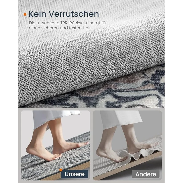 Songmics HOME Teppich, 120x170 cm, Wohnzimmerteppich, Rutschfester Teppich, traditioneller Vintage-Stil, für Wohnzimmer, Küche, Flur, Esszimmer, maschinenwaschbar,Taubengrau – Bild 3