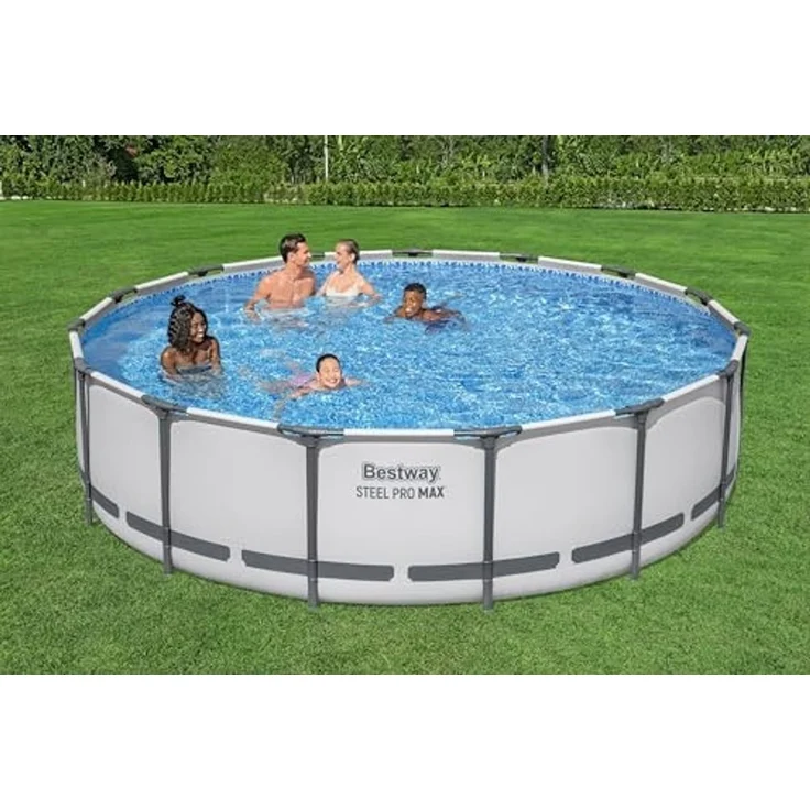 Bestway® Steel Pro MAX™ Frame Pool Komplett-Set mit Filterpumpe Ø 457 x 107 cm, lichtgrau, rund – Bild 2