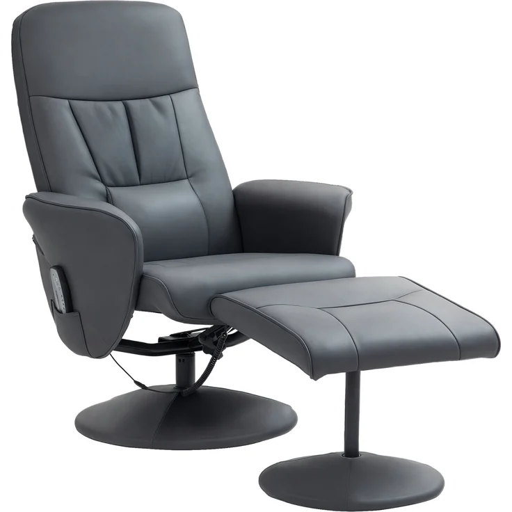 HOMCOM Relaxsessel mit Fußhocker, Kunstleder, Stahl, Dunkelgrau, 76B x 81T x 105H cm – Bild 1