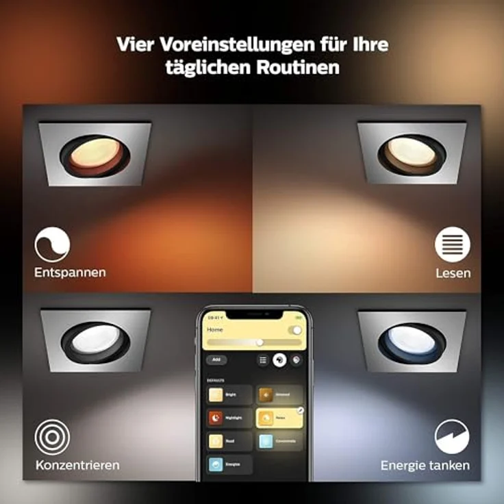 Philips Hue White & Color Ambiance Centura eckige Einbauspots 1er Pack (1.050 lm), dimmbare Deckenlampen mit 16 Mio. Farben, smarte Lichtsteuerung über Sprache und App, aluminium, neue Generation – Bild 5