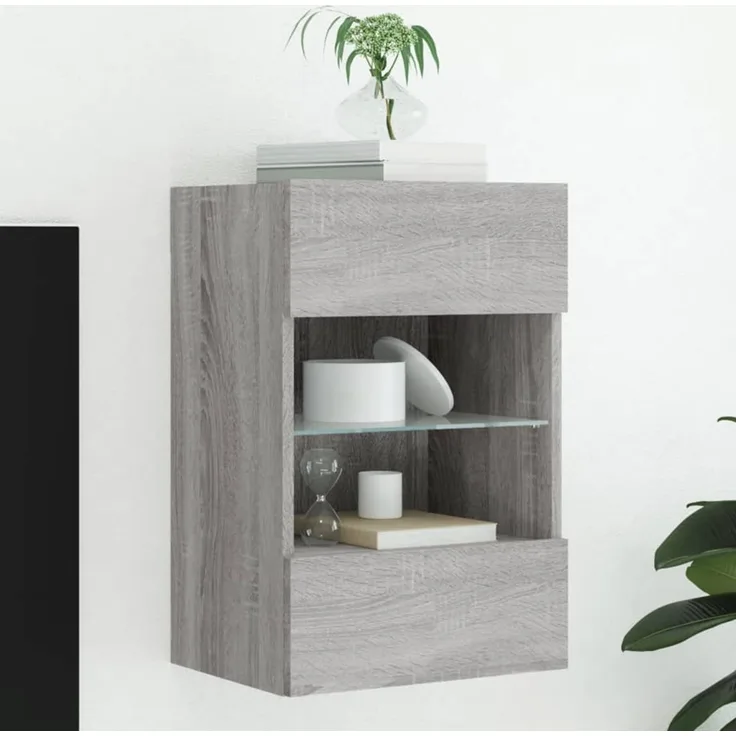 TV-Wandschrank, Fernsehschrank mit LED-Leuchten Grau Sonoma 40x30x60,5 cm