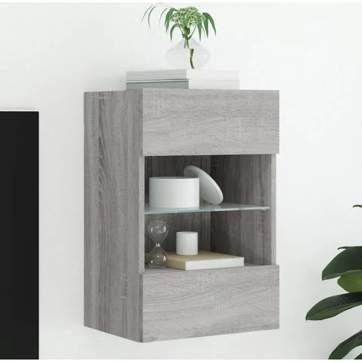 TV-Wandschrank, Fernsehschrank mit LED-Leuchten Grau Sonoma 40x30x60,5 cm – Bild 1