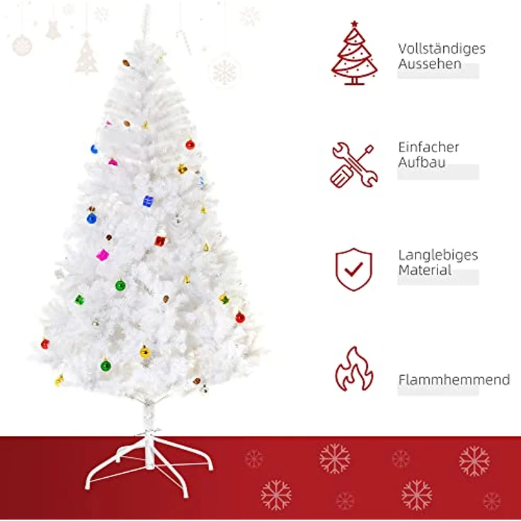 HOMCOM Künstlicher Weihnachtsbaum Künstlicher Weihnachtsbaum inkl. Metallständer, 105x180 cm (BxH), weiß – Bild 7