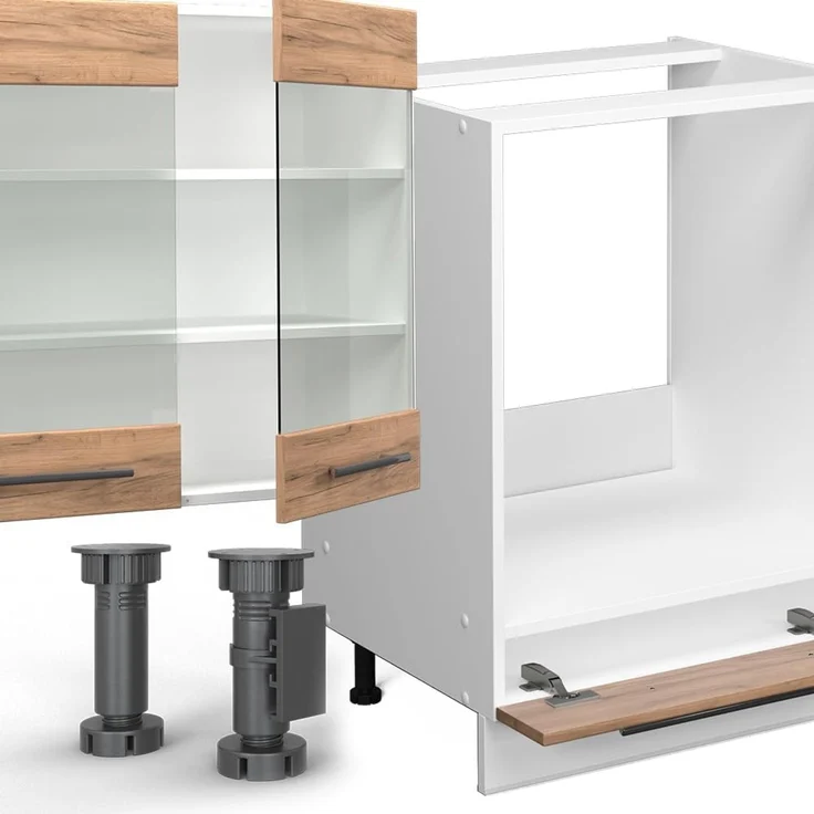 Eckküche Fame-Line Goldkraft Eiche/Weiß 347 x 257 cm ohne Arbeitsplatte Vicco – Bild 6