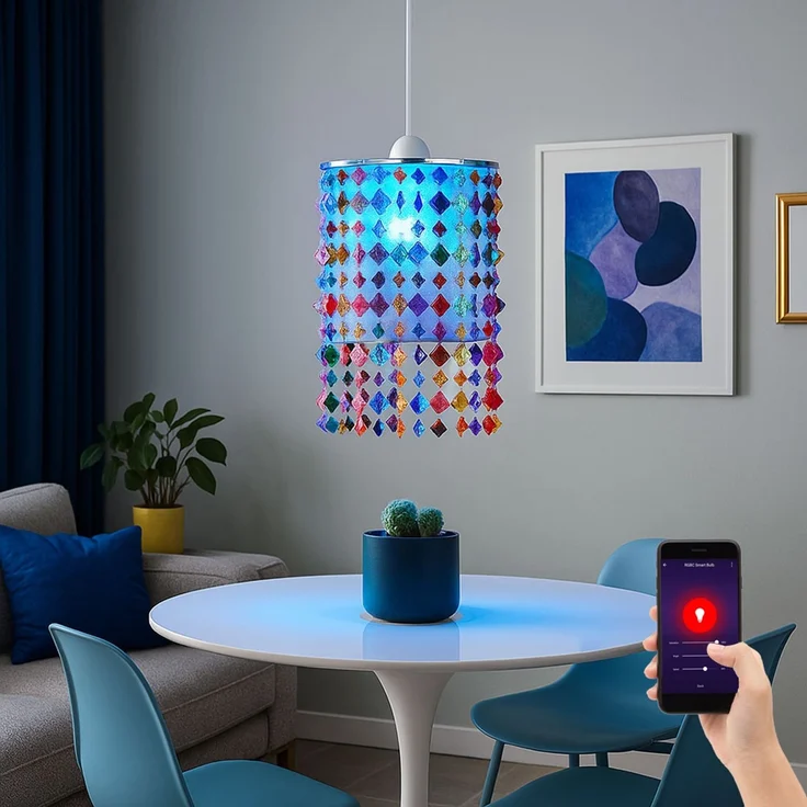 RGB LED Hängeleuchte, Kristalle bunt , App-/Sprachsteuerung – Bild 2