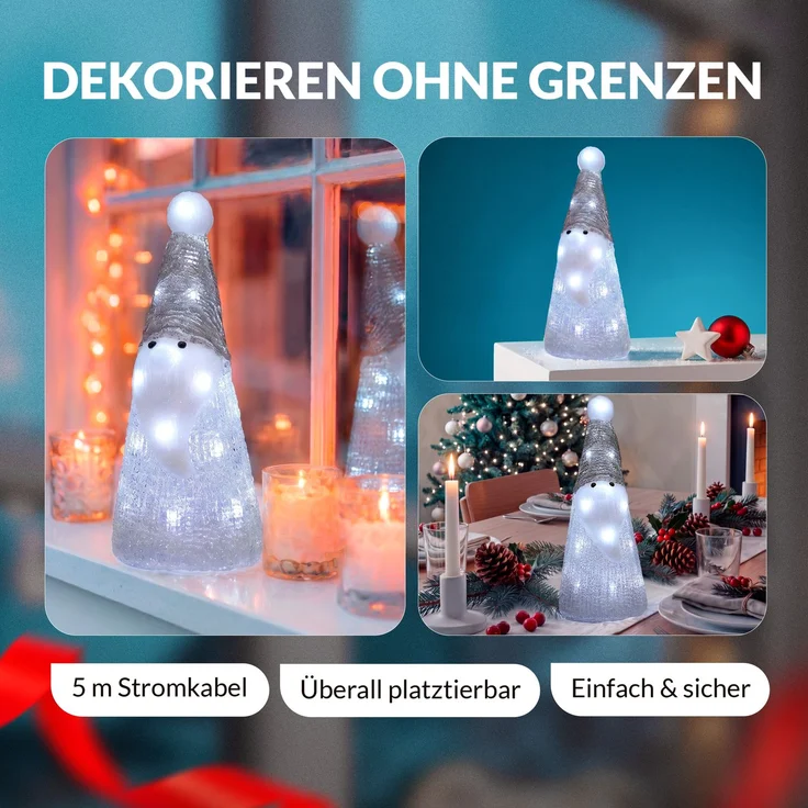 Deuba LED Acryl Figur Außen Santa Weiß beleuchtet Weihnachtsdeko Weihnachten Weihnachtsfigur – Bild 5