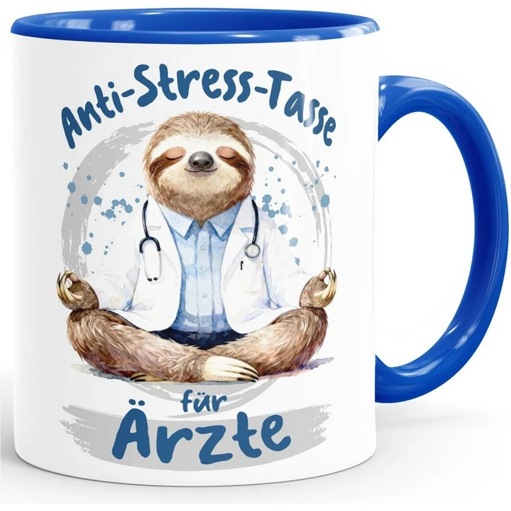 MoonWorks Tasse Kaffee-Tasse Geschenk Ärzte Anti Stress Bürotasse Faultier Lustig, Keramik – Bild 5