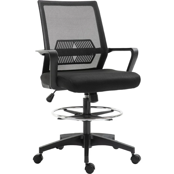 MELAYR, Bürostuhl, Höhenverstellbarer Schreibtischstuhl mit Fußablage, Netz-Rückenlehne, 64 x 59 x 124 cm, Schwarz – Bild 2