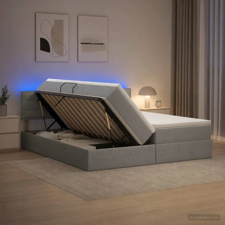 vidaXL LED-Speicherbett mit Matratze Hellgrau 180 x 200 cm Stoff 3459336 – Bild 4