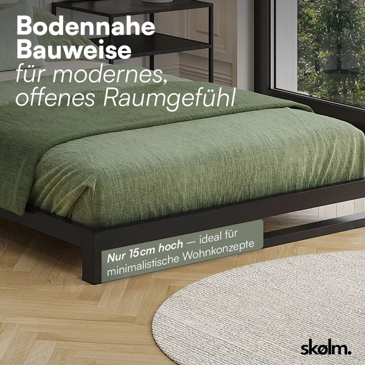 skølm 'Vidar' Bett 120x200 cm, Metall, schwarz, Höhe 15 cm hoch, Doppelbett mit Lattenrost – Bild 5
