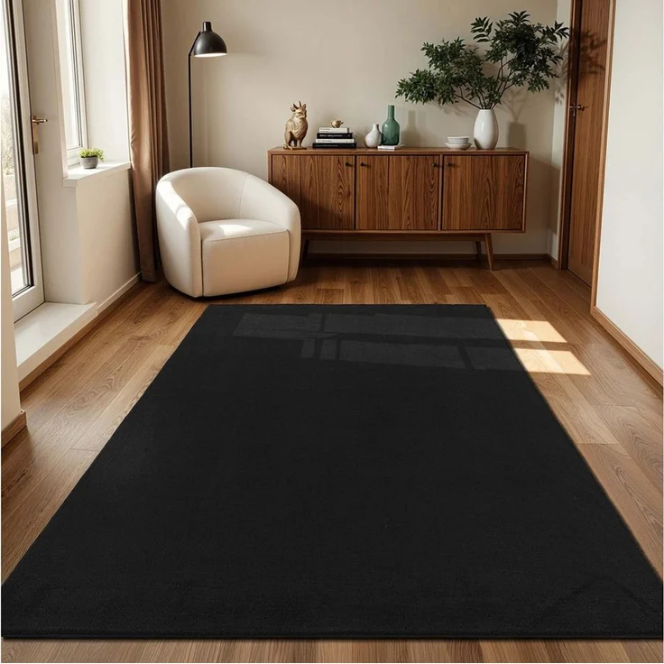 TaraCarpet Teppich Supersoft Kurzflorteppich Fiona Uni, rechteckig, Höhe: 14 mm, Wohnzimmer, Schlafzimmer, Esszimmer, Fiona schwarz 50x80 – Bild 5