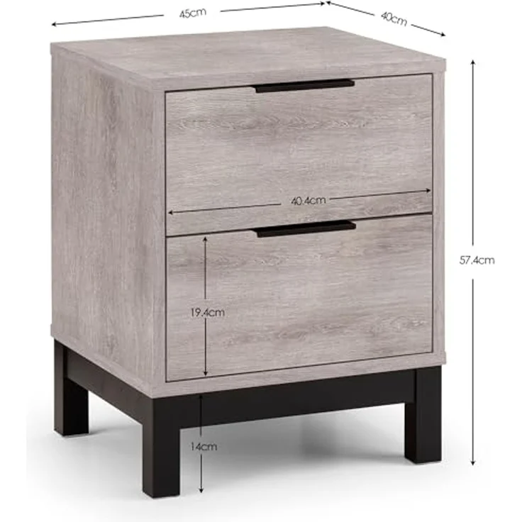 Julian Bowen Bali Nachttisch mit 2 Schubladen, Eiche grau, Holzwerkstoff, 57,5 x 45 x 40 cm – Bild 2