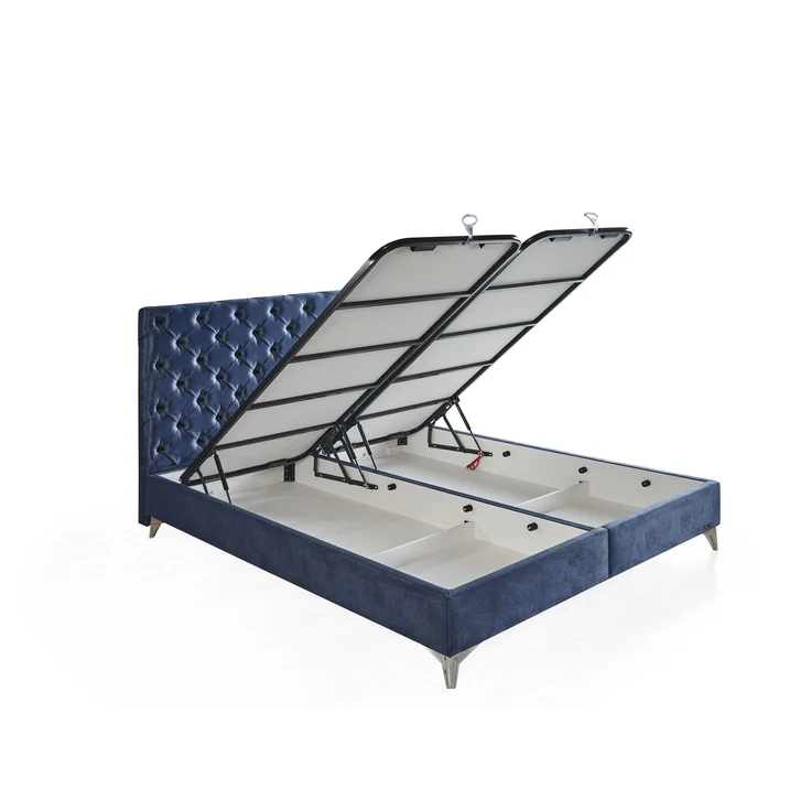 Schlafzimmer-Set "Lona" – Bett mit Bettkasten und Matratze , Nachttisch, Hocker-Blau – Bild 5