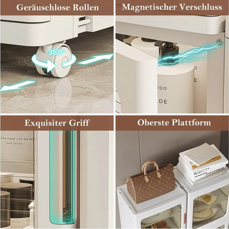 TUWENA Badkommode 3/4 Etage Badezimmerschrank, Schmal Badschrank Hochschrank mit Rädern, Schrank Toilettenpapier, Platzspare Kunststoffschrank, Beistellschrank – Bild 3