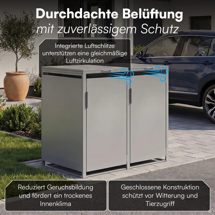 STEELSØN 'Thoria' Mülltonnenbox 2er je 240 Liter, grau, Mülltonnenverkleidung aus Stahl, wetterfest, 116x80x134 cm, Müllbox für 2 Tonnen – Bild 7