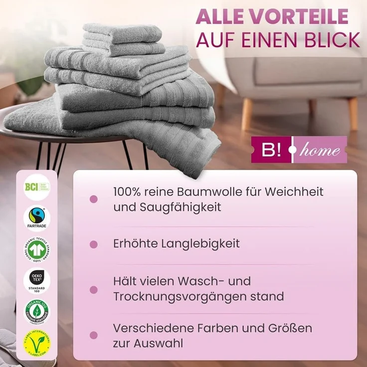 B!HOME Handtücher Set Saunatücher, Duschtücher, Gästehandtücher 100% Baumwolle, (Spar-Set, 8-St), flauschig saugfähig Frottee weich – Bild 7