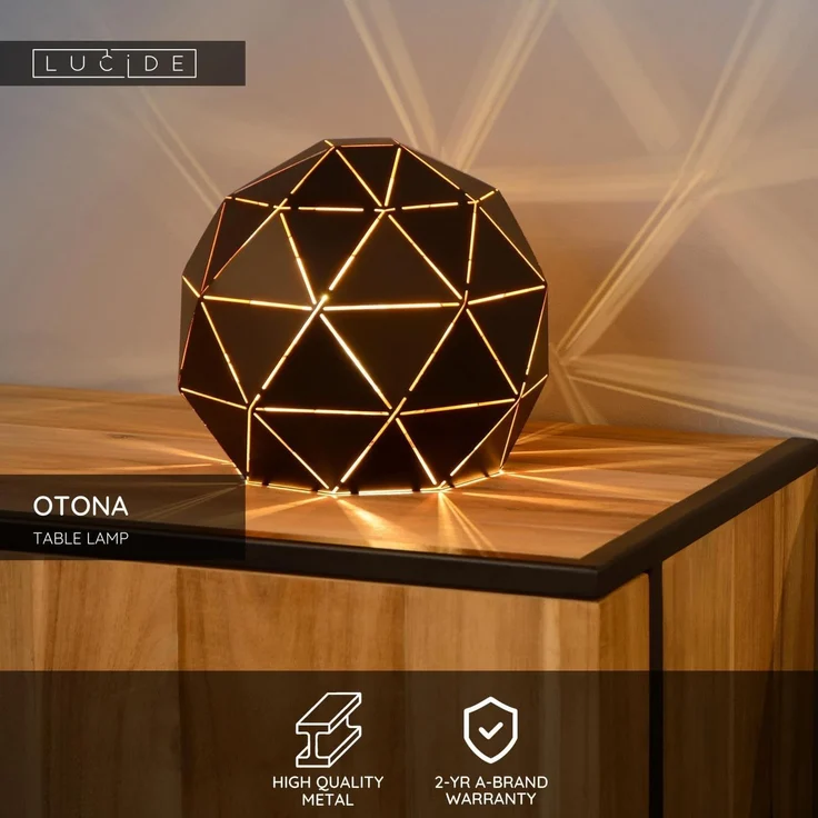 LUCIDE OTONA - Tischlampe - Ø 25 cm - 1xE27 - Schwarz – Bild 3