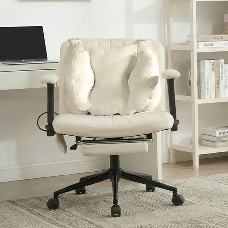 Bürostuhl, Drehstuhl, höhenverstellbarer Schreibtischstuhl mit Fußstütze, Belastbarkeit 150 kg, Gaming-Stuhl mit Armlehnen und Rollen, beige--Beige--86 x 55 x 80 cm--CHENHAONING – Bild 2