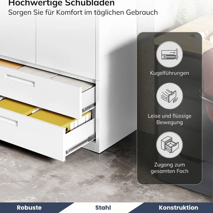 Metallschrank mit Doppel-Schublade RUEL - 195x90x40cm Weiß | Büroschrank Aktenschrank Stahlschrank Fachbodenschrank Werkstattschrank – Bild 4