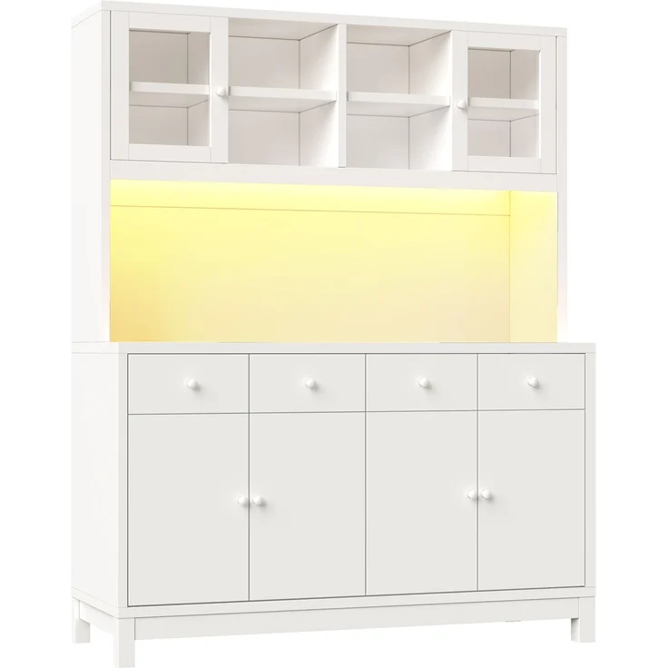 Hochbuffetschrank 140 x 38,5 x 180 cm mit Glastüren, 4 Schubladen und RGB-LED – MDF in Weiß – Bild 5