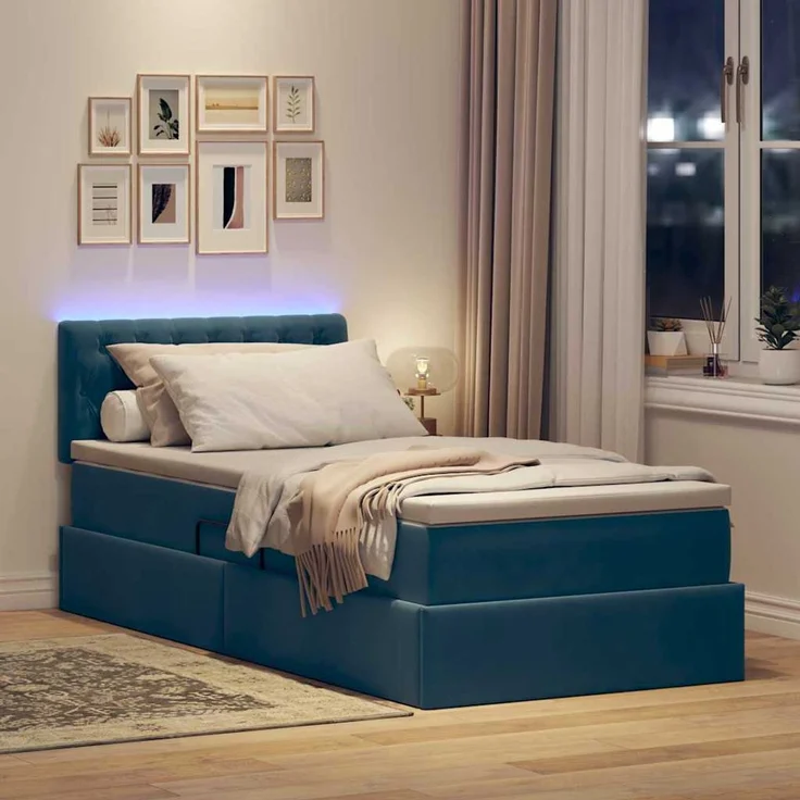 vidaXL LED-Speicherbett mit Matratze Dunkelblau 100 x 200 cm Samt 3371437 – Bild 5