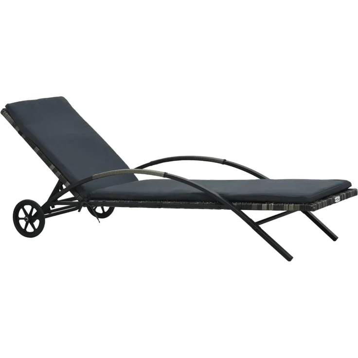 Sonnenliege, Gartenliege mit Auflage & Rädern Poly Rattan Anthrazit – Bild 1