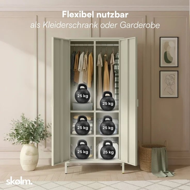 skølm 'Ituri' Kleiderschrank, Metall, 170x45x80 cm, beige, Garderobe mit 4 Fächern und 2 Kleiderstangen – Bild 6