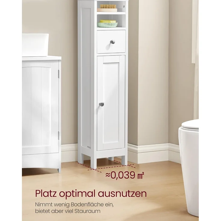 VASAGLE Badezimmerschrank, Badschrank, hoch, schmaler Aufbewahrungsschrank, mit verstellbaren Ablagen, Schublade, offenen Fächern, für kleine Räume, modern – Bild 4