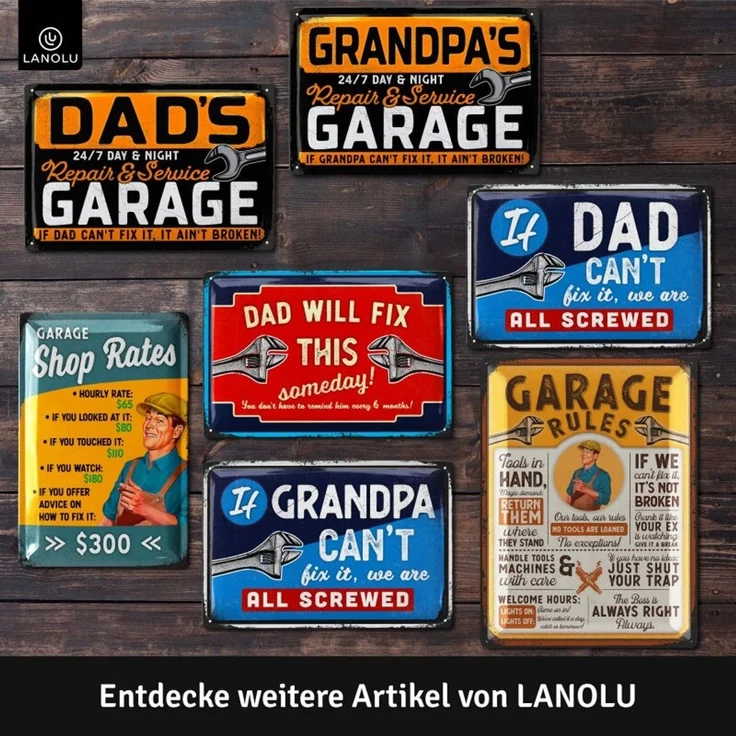 LANOLU Blechschild Grandpas Garage 20x30cm – Metall – Mehrfarbig – 20278 – Bild 6