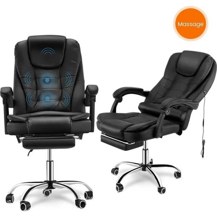 oyajia Bürostuhl Ergonomischer Bürostuhl Massage Chefsessel Drehstuhl Gaming Büro Stuhl, Drehsessel mit verstellbare Lendenkissen, Kopfkissen und Armlehnen – Bild 4