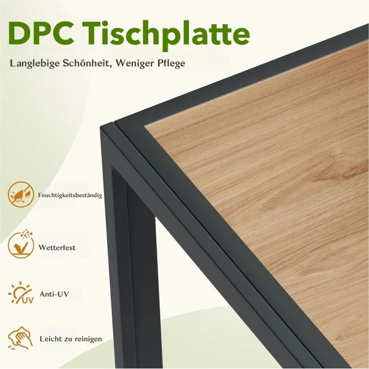 TLGREEN Gartentisch 75×75×72 cm, DPC Balkontisch, (Quadratischer Terrassentisch mit Metallgestell), Rutschfester Esstisch Outdoor für Kleinen Balkon – Bild 4