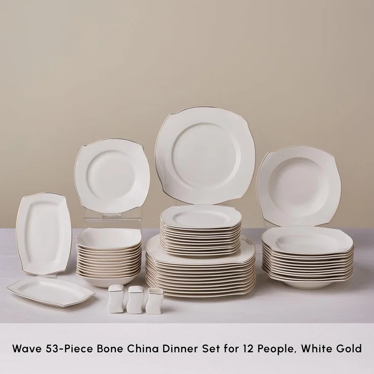 Karaca Geschirr-Set Karaca Wave 53-teiliges 12-Personen New Bone Gold Geschirrset – Bild 6