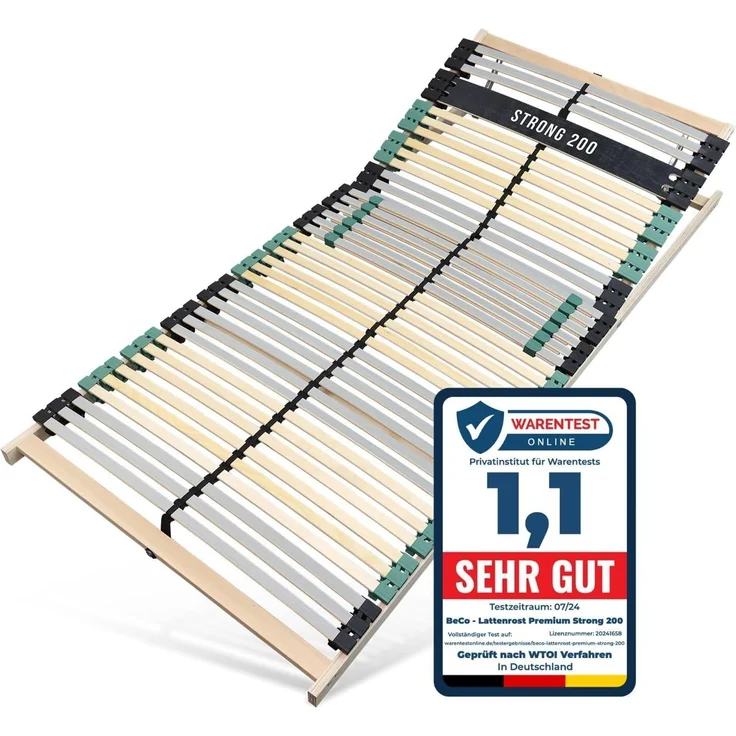 Lattenrost 80x200 extra stabil, bis 200Kg belastbar, Kopfteil verstellbar, 42 Latten, 7 Zonen Lattenrost aus Buche, Made in Germany – Bild 1